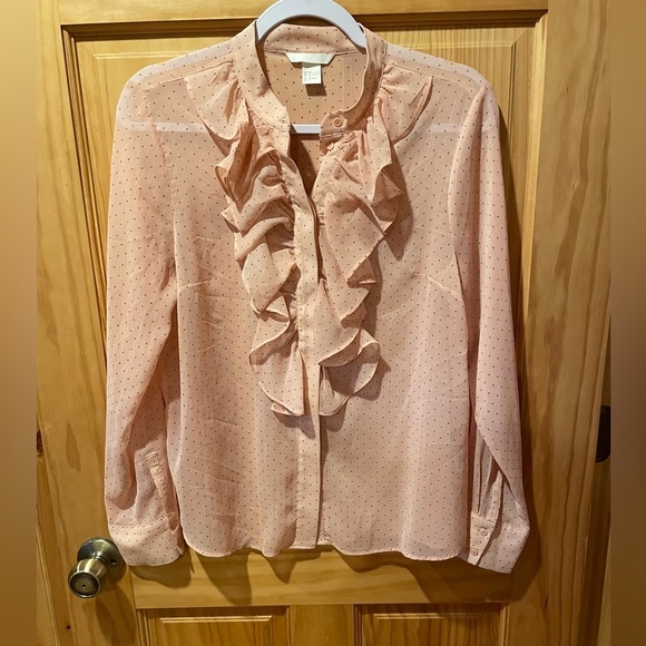 H&M crinkled flounced blouse peach/dotted nwot - Picture 1 of 4